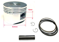 Piston set for pit bike 107 or 110, bore 52.4mm, flat head, pin 13mm-dirt-bike-store