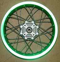 Rear wheel 12\'\' aluminum green rim, axis 15, hubs AGB29-2-dirt-bike-store