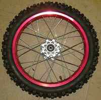 Wheel front 14\'\'alu, red, shaft 15, hub AGB29-2-dirt-bike-store